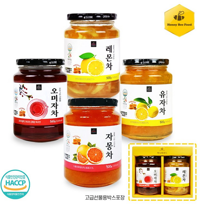 꿀을그린사람들 벌꿀넣은 과일청차 2종 선물세트 (레몬 / 자몽 / 오미자 / 유자청 중 2가지), 500g, 1세트, 2개입, 3. 자몽+자몽청