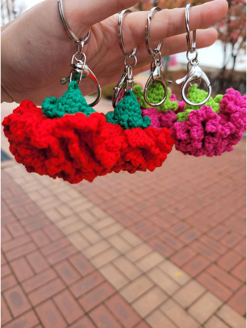 온누리공방 코바늘/뜨개질/손뜨개 카네이션키링( 완제품), 핑크, 1개