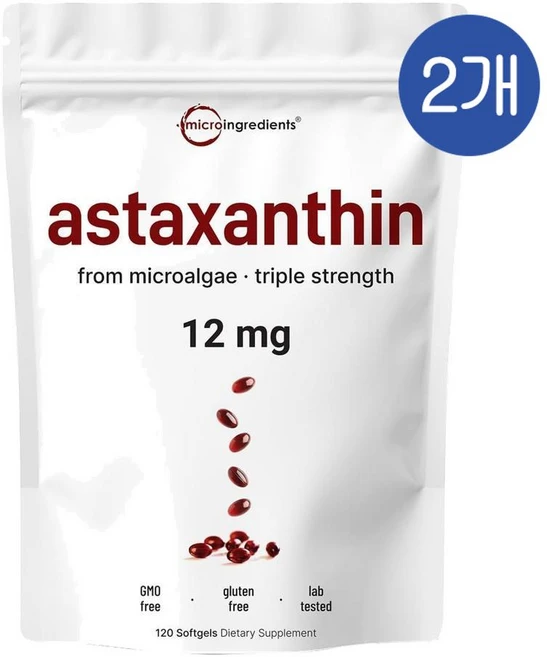 마이크로인그레디언트 아스타잔틴 12mg 소프트젤 Micro Ingredients Astaxanthin, 2개, 120정 - 쿠팡