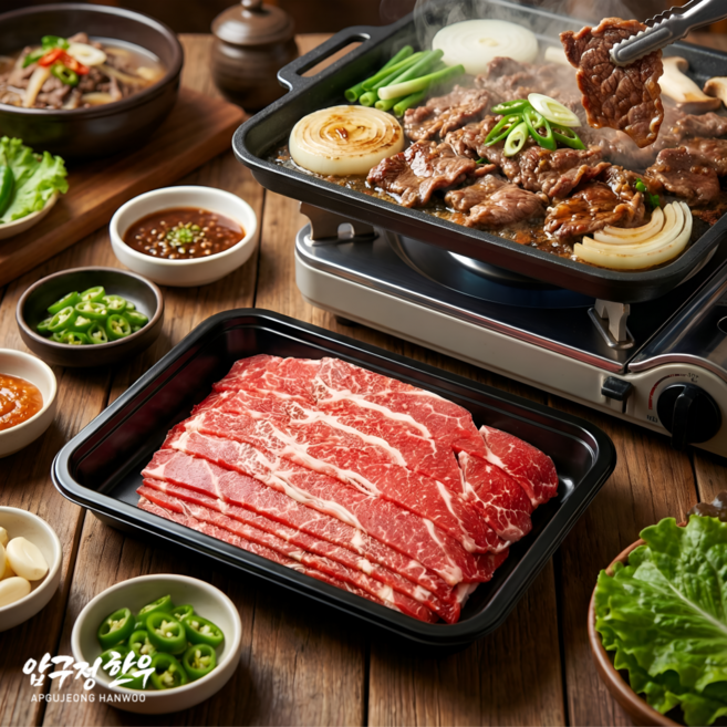 1++등급 한우 불고기 1kg (냉동) 대용량 4~5인분 샤브샤브 전골 투뿔 소고기 소불고기 (압구정한우) 캠핑용 3팩이상 시즈닝증정, 200g, 5개