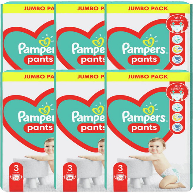 데코마당 3세트 팬티 4 5 6단계 유로 팸퍼스 베이비드라이 팬티형 기저귀 pampers 아동공용, 3단계, 372매