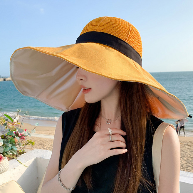 新款帽子女夏季防曬遮陽帽防紫外線黑膠大帽檐漁夫帽鏤空太陽帽女