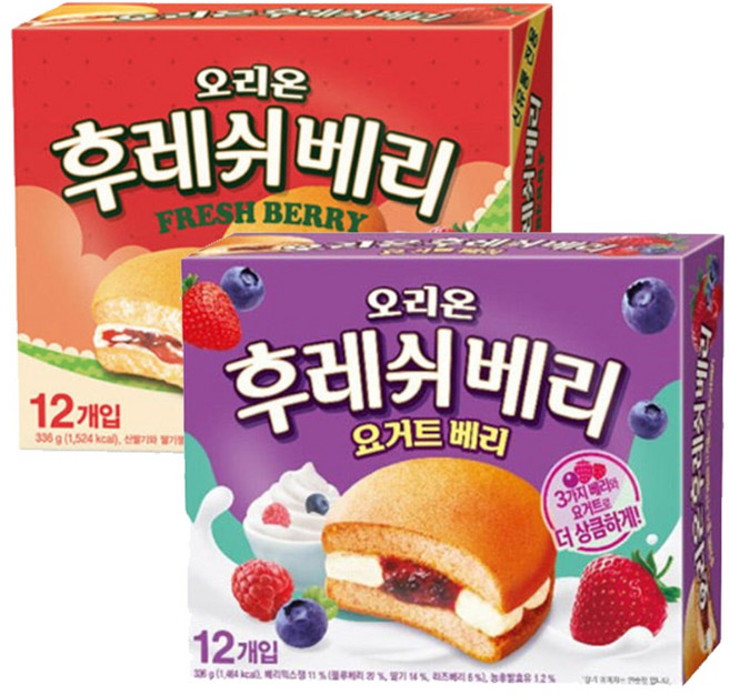 오리온 파이류 2종 후레쉬베리 딸기 + 요거트 베리, 1세트, 672g