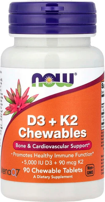 NOW Foods D3 + K2 츄어블 츄어블 정 90정 NOW-00389, 1개 - 쿠팡