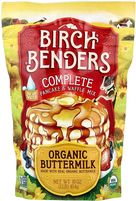 Birch Benders 컴플리트 팬케이크 & 와플 믹스 유기농 버터밀크 454g(1lb) Benders (버치 벤더스), 453 g - 쿠팡