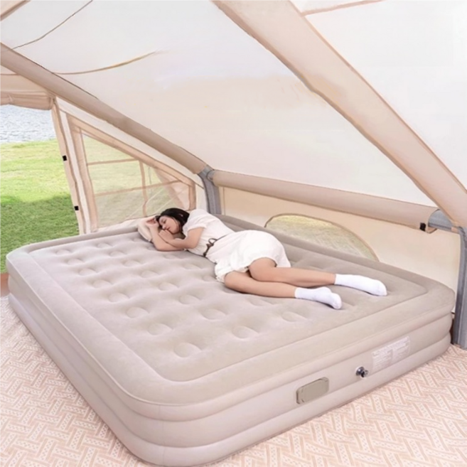 Rising 自動充氣床墊 內置打氣機 雙人款 40公分高 淺卡其 200x150x40cm 戶外露營午休床, 雙人增高