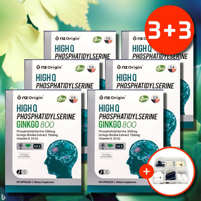 3+3 엔젯오리진 포스파티딜세린 징코 은행잎추출물, 30정, 6개