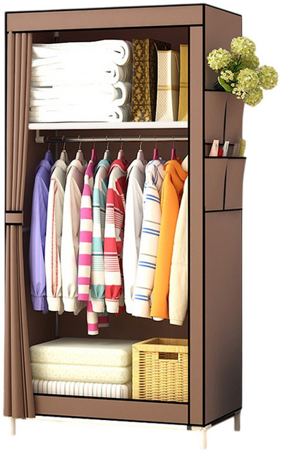 DIY 衣櫥 加厚無紡布鋼管衣櫃 防塵透氣收納 150x70x45cm, 咖啡