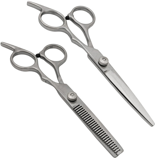 퓨어미즈키 프리미엄 미용 일자가위 숱가위, 2개, 실버