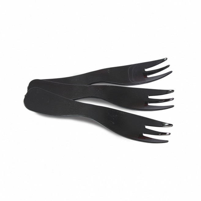 (柚子烘焙食品)100入 三齒蛋糕叉 單支包裝 馬卡龍叉子 3齒叉 叉子 甜點叉子 點心叉 彩色三齒叉 塑膠叉 蛋糕叉, 1個, 3齒叉_黑色