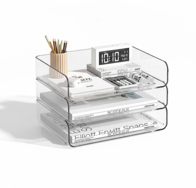 투원 책상 사무실 A4 서류 정리 수납함 다용도 트레이, 투명, 3단