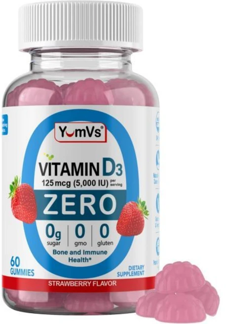 비타민D YumVs 성인 어린이 위 무설탕 비타민 D3 구미(125mcg 60개) D 구미 채식 Vt 츄어블, Strawberry 60 Count (Pack of 1, 1개, 60정 - 쿠팡
