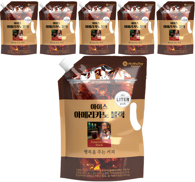 맥널티커피 아이스 아메리카노 블랙커피 대용량 파우치, 1L, 6개