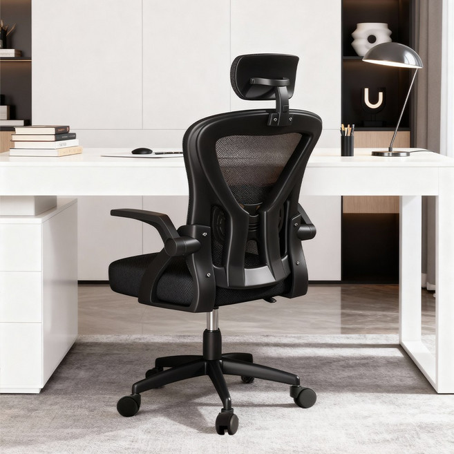 Takata 사무실용 메쉬 학생용 컴퓨터 의자 경량형 헤드레스트 포함 의자 WY3Z, 검정색