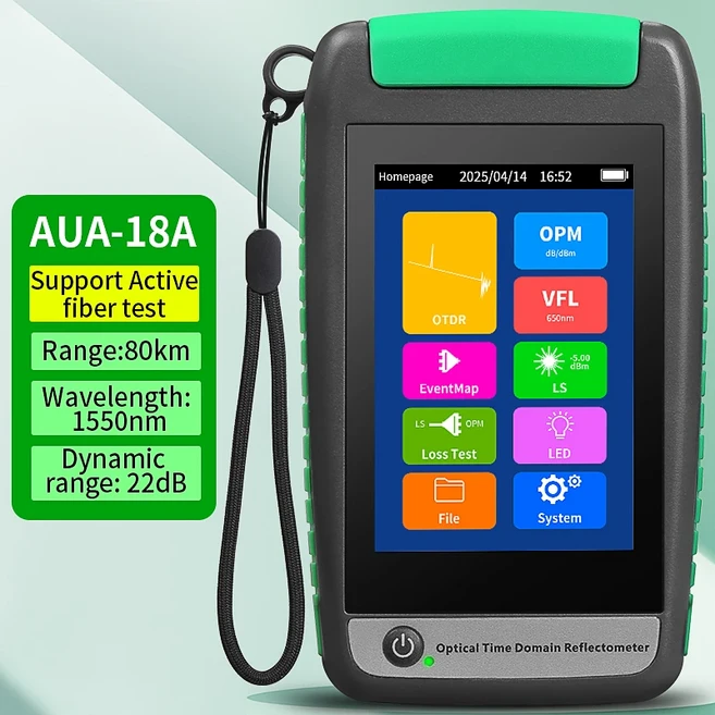 MINI OTDR 1310/1550nm 26/24dB 광섬유 반사계 터치 스크린 VFL OLS OPM 맵 이더넷 케이블 테스터, AUA 18U