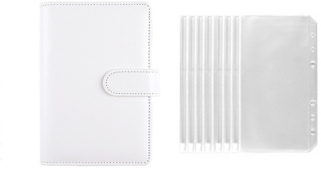 A6 육공 다이어리 지퍼백 7매 6공 바인더 저축 가계부 예산 용돈 모으기 현금 챌린지, 화이트, 1개