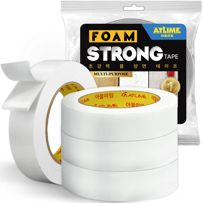 아뜰라임 초강력 다용도 두꺼운 스폰지폼 양면테이프 백색 18mm x 3m, 4개