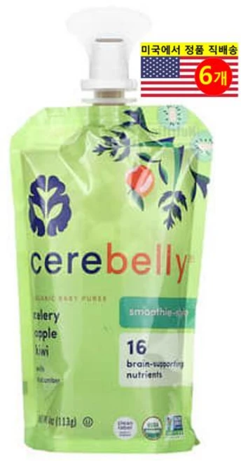 Cerebelly 유아용 두뇌 지원 영양 오가닉 과일 곡물 퓨레 이유식 파우치 113g 6개 - 쿠팡