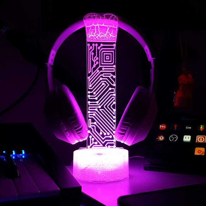 알케이브 LED 헤드폰 거치대 7색 조명 헤드셋 스튜디오 게이밍 홀더 데스크 인테리어 선정리, 1개, 혼합색상, LED-7