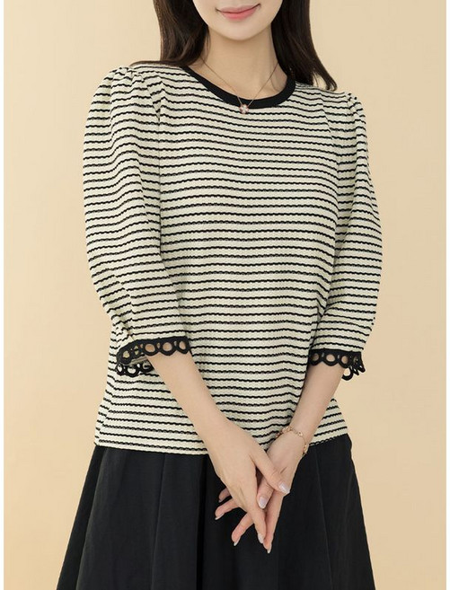 디얼마미 디얼마미 단가라 퍼프 니트 티 /마담 미시 중년 여성 빅사이즈 40대 50대