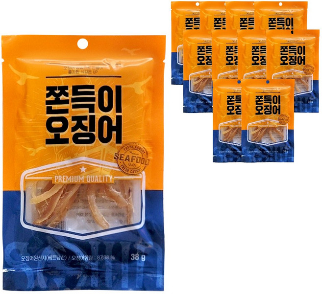 편의점 간식 쫀득이 오징어 38g x 10봉 영화관 오징어몸통 조미오징어, 10개
