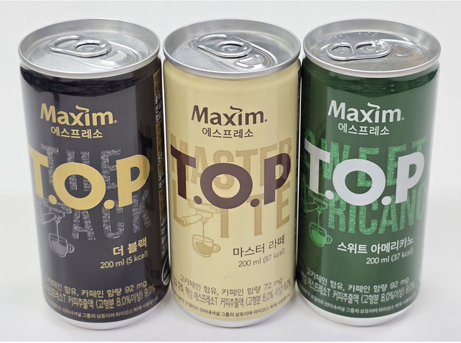 맥심 TOP 200ml 3종 혼합 (더 블랙 마스터 라떼 스위트 아메리카노 -각 6개씩 /1세트 ), 2세트, 3.6L