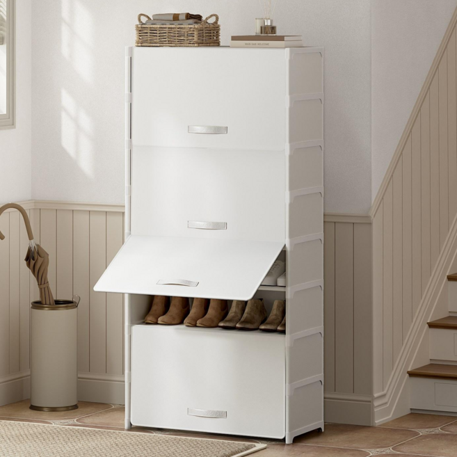 ONESOWON 현관 슬림 신발장 대용량 도어형 신발정리함 수납장700, 화이트, 9단