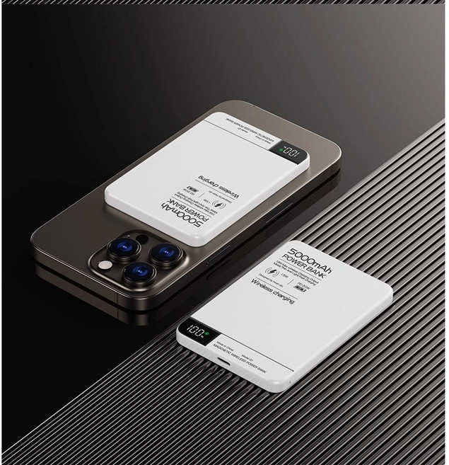 MagSafe 超薄磁吸 行動電源 5000mAh 無線充電, 鈦白色【5000mAh】耳機手錶三合一, 鈦白色, Q1