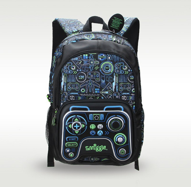 호주 (smiggle) 오리지널 가방 남학생 가방 방수 검은색 게임기 손잡이 가방 학생 백팩 16인치