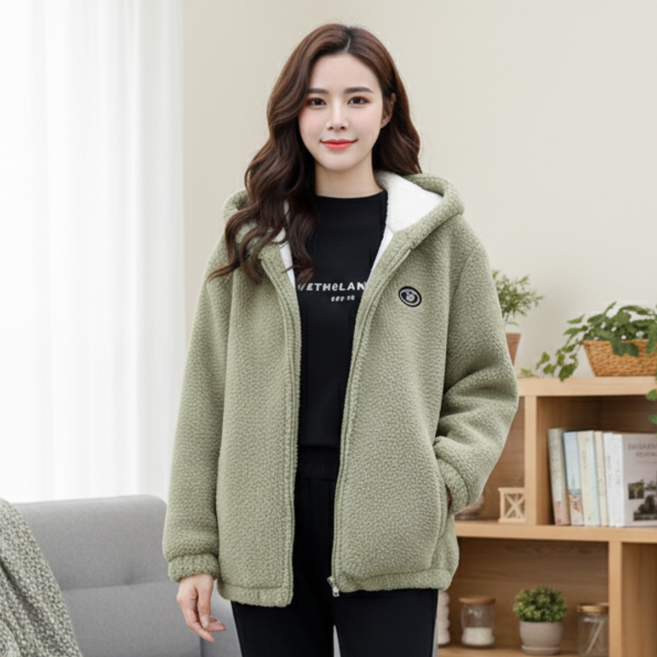 에쉬울프 겨울 여자 루즈핏 기모 두툼 플리스 후드집업 중년여성 뽀글이 후리스 후드 자켓 점퍼 코트