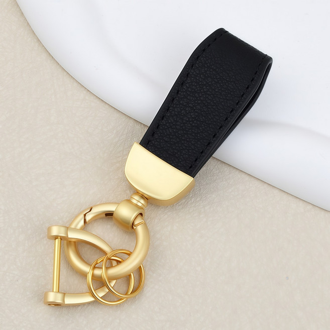 OFFCURVE 프리미엄 가죽 자동차 키링 고급 메탈 열쇠고리, 블랙골드