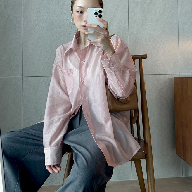 자체제작 오버핏 텐셀 빅사이즈 셔츠 오간자 가을 간절기 블라우스 5color