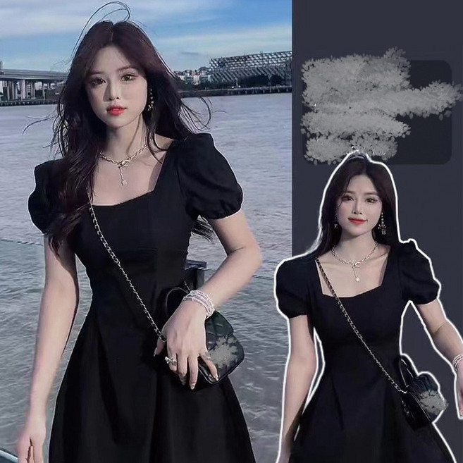 AOKADA 여성 스퀘어넥 퍼프소매 플레이어 미니 원피스