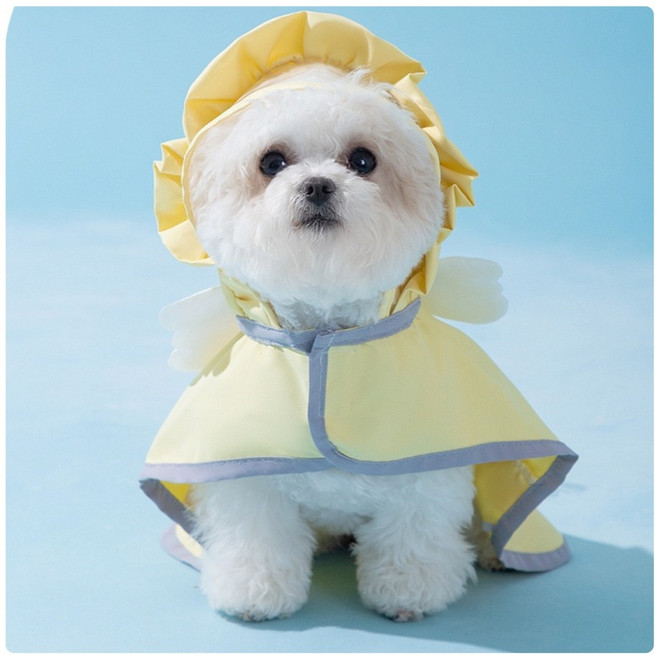 강아지 방수 우비 망토 하네스, 1개, 라이트옐로우