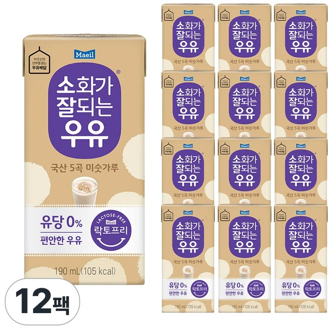 매일유업 소화가 잘되는 우유 5곡 미숫가루, 190ml, 12개 - 쿠팡
