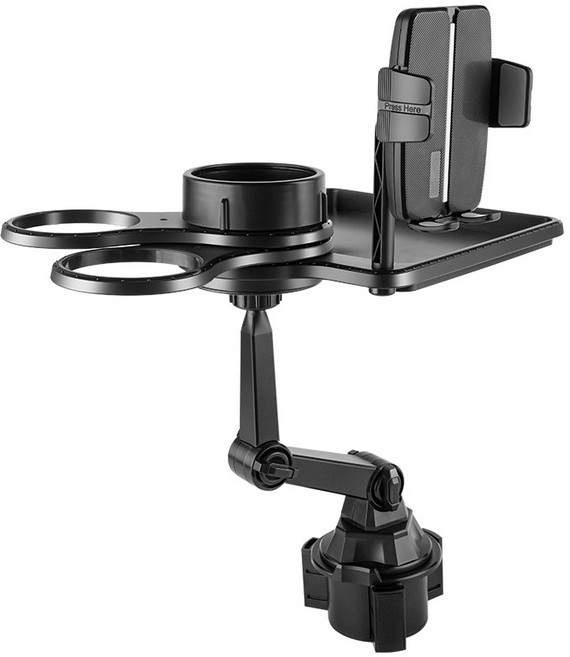 Arsjuo 차량용 컵홀더 3in1 다용도 자동차 트레이 수납 360 조절 회전 휴대폰 거치대, 블랙, 1개