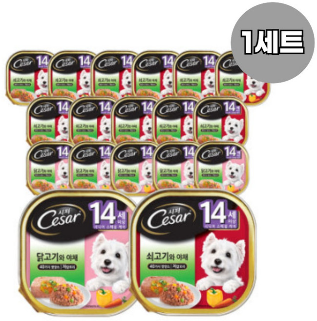 시저 14세 이상 시니어 강아지 버라이어티팩 주식캔 쇠고기 12p + 닭고기 6p, 혼합맛, 100g, 4세트