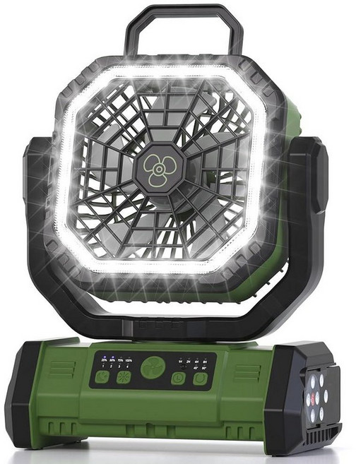 휴대용 팬 충전식 20000mAh 무선 배터리 전원 캠핑 팬 LED 조명 및 리모컨 4가지 속도 바람 타이머 USB C 걸이용 후크 여행 텐트 캠핑 필수품을 위한, 초록색
