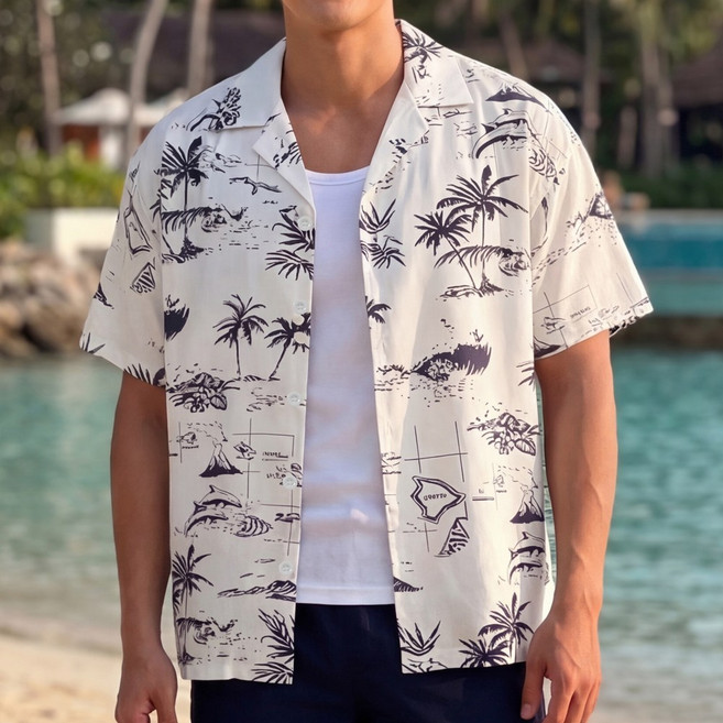 루크 남성 루즈핏 하와이안 반팔 셔츠 남자 여름 트로피컬 남방 5부 소매 포켓 상의 바다 해변 휴가 휴양지 바캉스 신혼 여행룩