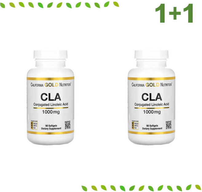 1+1 캘리포니아 골드뉴트리션 CLA 공액 리놀레산 1000mg 90 소프트젤 잇꽃오일, 90정