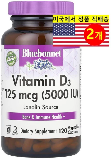 Bluebonnet Nutrition 블루보넷 뉴트리션 비타민 D3 125mcg 5000IU, 2개, 120정 - 쿠팡