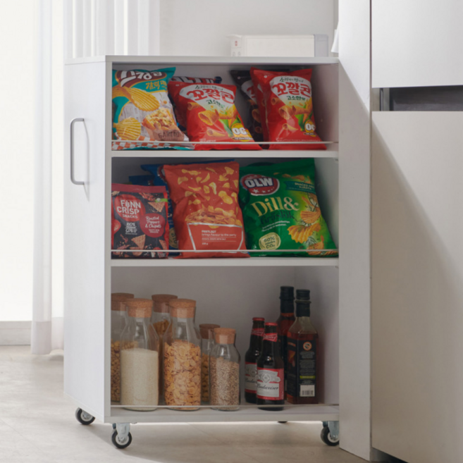 틈새수납장 슬라이딩 이동식 베란다 폭좁은 미니 수납장 낮은 틈새장, 화이트