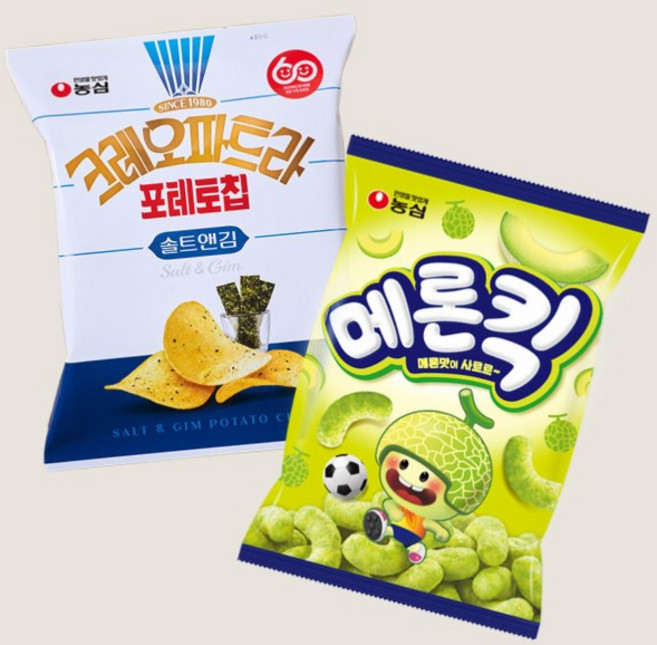 농심 메론킥 60g+크레오파트라 솔트앤김 60g 2종 바삭식감 단짠조합 구성, 3세트, 120g