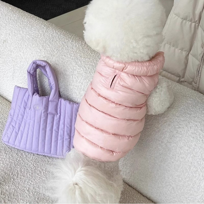 비비독 겨울 패딩조끼 강아지 패딩 하네스 겨울옷 기모안감, 1개, 핑크