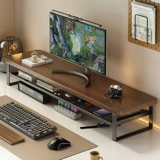 누버바 서랍형 2단 모니터 컴퓨터 받침대 50cm, 브라운