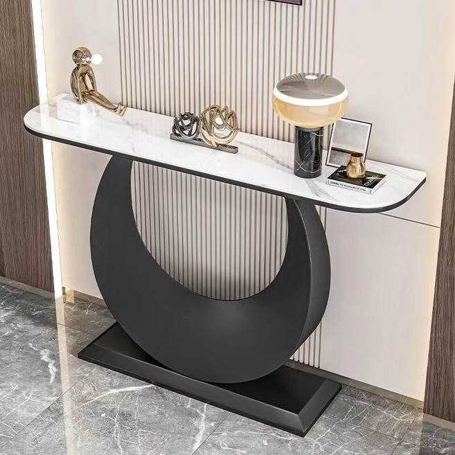 남쪽나무 복도콘솔 폭좁은테이블 미니 현관 콘솔 철제 장식장, 기둥 검정색+흰색, 120x30x80cm