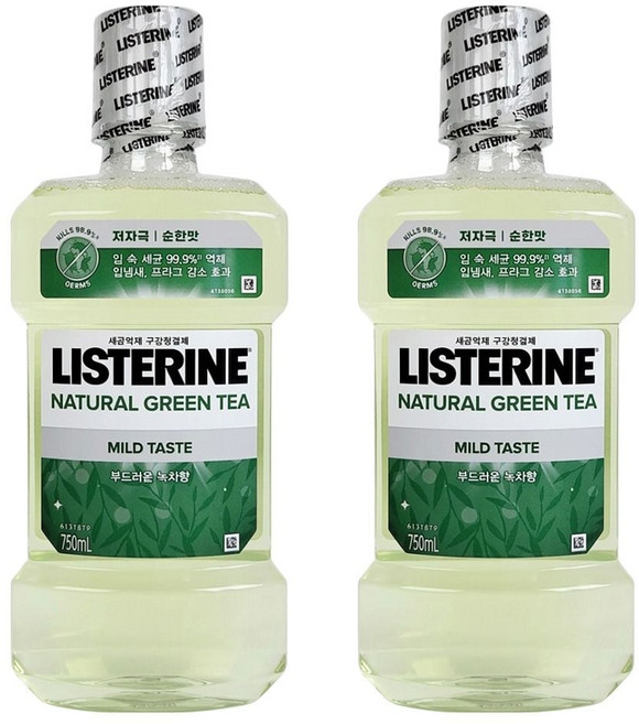 리스테린 내추럴 그린티 750ml X 2개 대용량 구강청결제 내추럴그린티 가 가글 가정용가