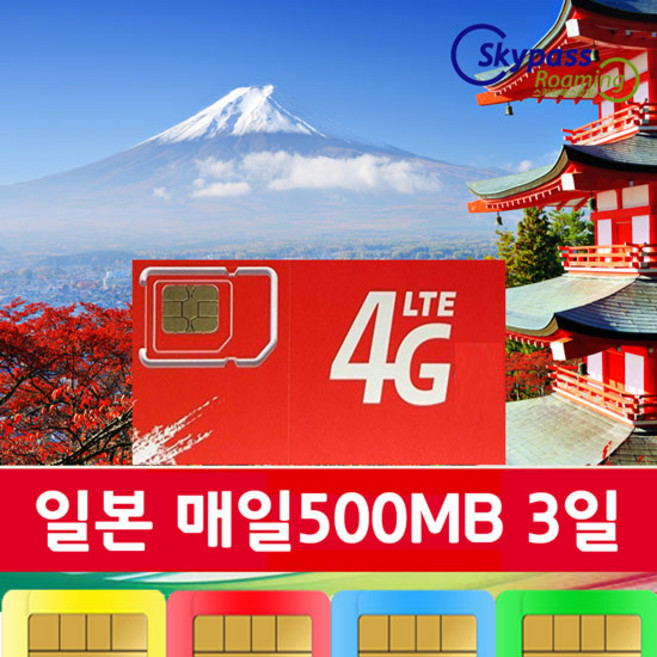 일본유심칩 소프트뱅크 4G 속도 심카드 3일 4일 5일 7일 10일 등 다양항 일수 가능 softbank 유심 택배수령 스카이패스로밍, 1개, 매일 500mb