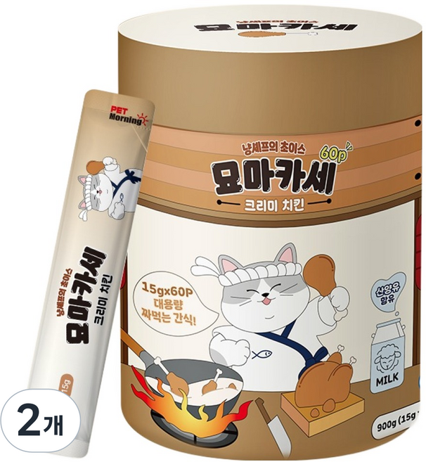 펫모닝 고양이 묘마카세 크리미 치킨 60p, 2개, 900g, 치킨맛