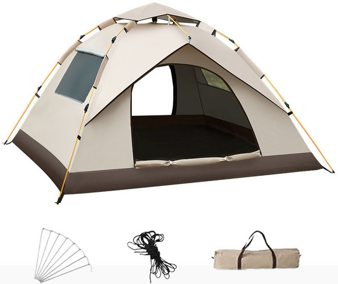 ELSECHO 플랜타트 원터치 자동 텐트 방수 방우 캠핑용 4인용, 카키색